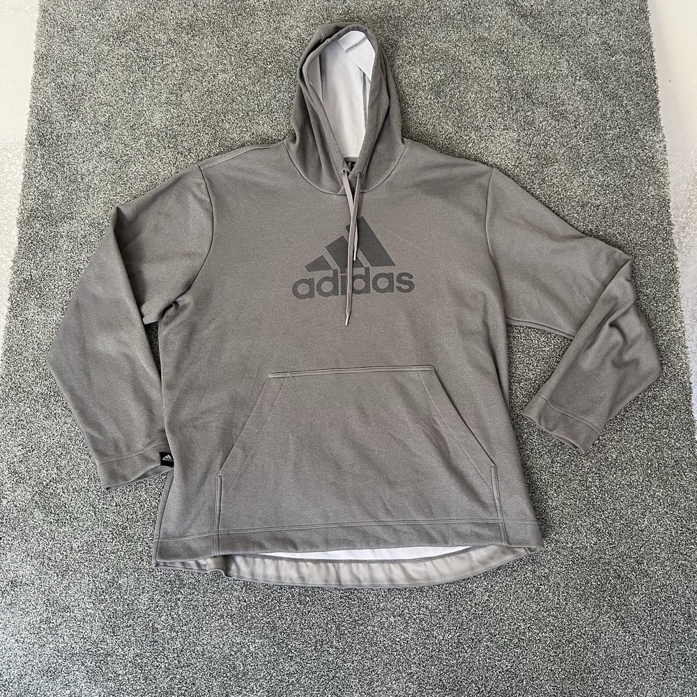 Adidas Hoodie Gray Fleece Pullover Sweatshirt Mens 2XL Aeroready Logo